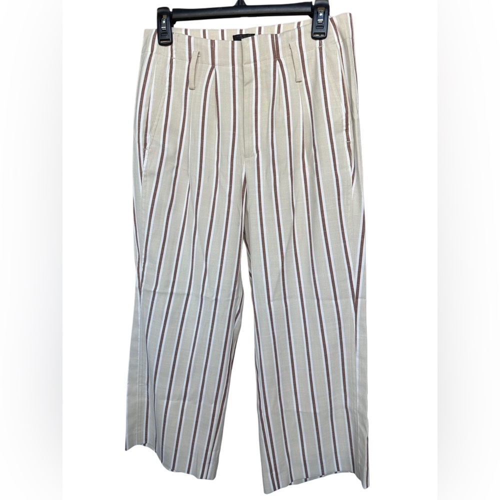 Ann Taylor Factory Cream and Brown Striped Cropped Pants - Size 8P